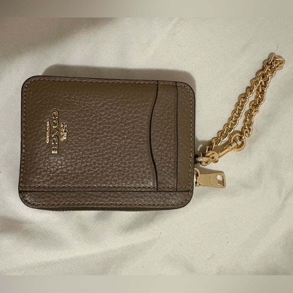 Coach-Zip Card Case (color-dark stone)